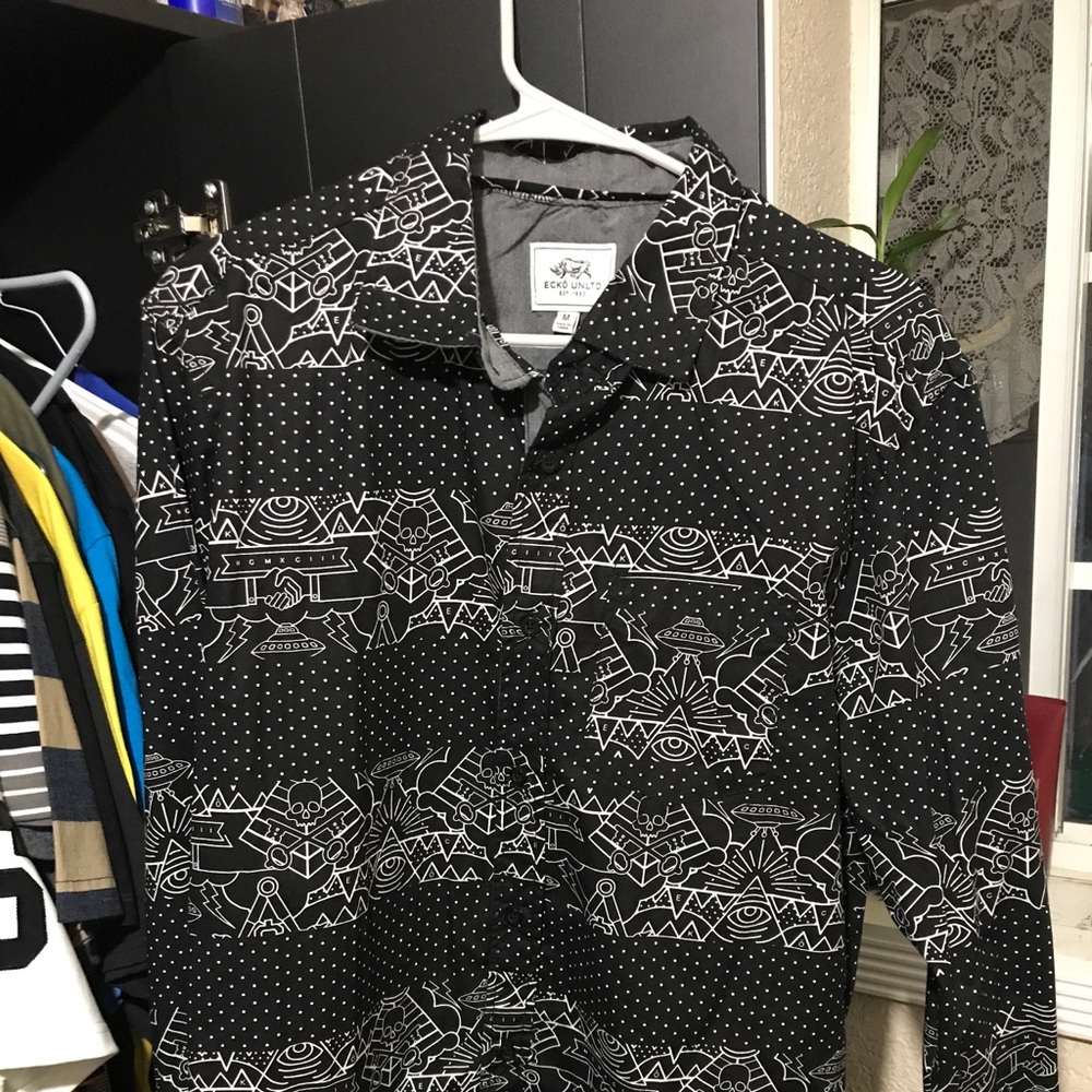 Ecko Dress Shirt (illuminati Print) Brand New